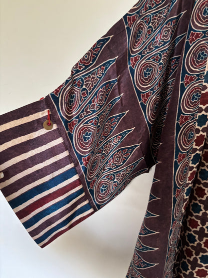 Brown stripe half and half Ajrakh Shirt