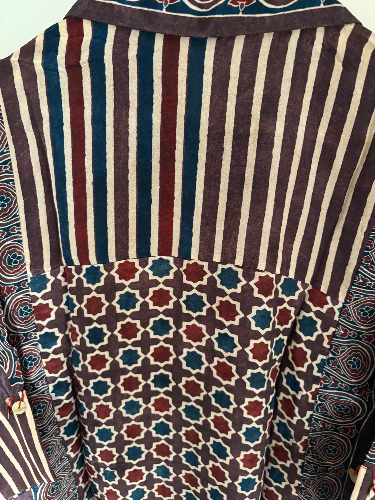 Brown stripe half and half Ajrakh Shirt