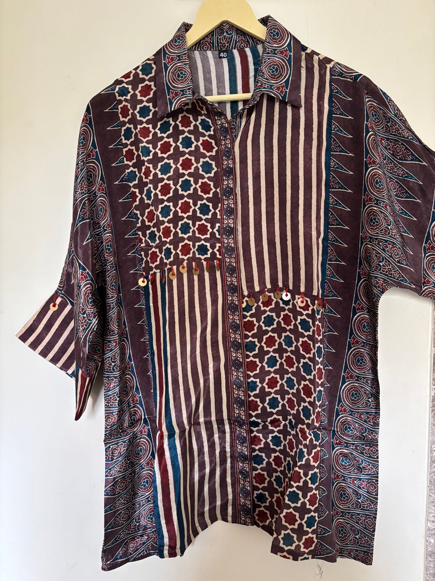 Brown stripe half and half Ajrakh Shirt