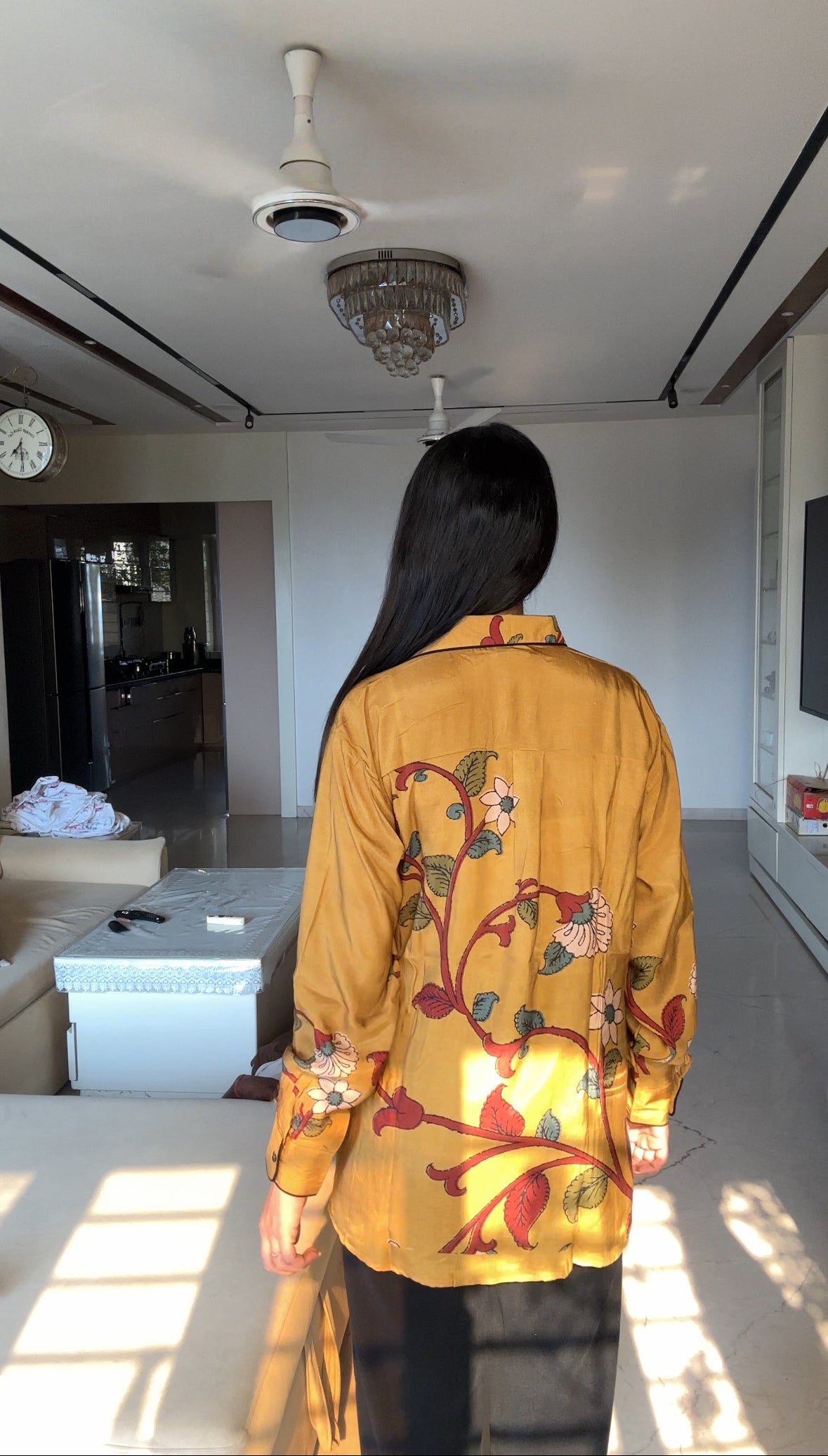 Mustard Kalamkari-Inspired Floral Muslin Shirt