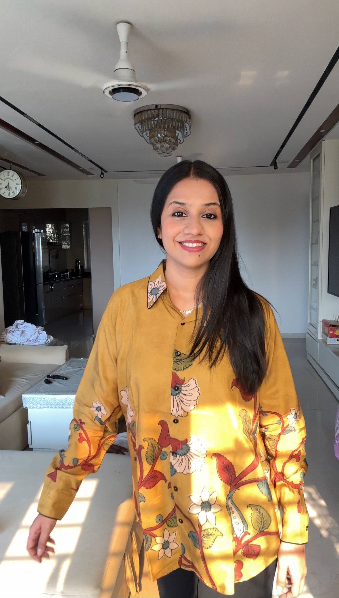Mustard Kalamkari-Inspired Floral Muslin Shirt