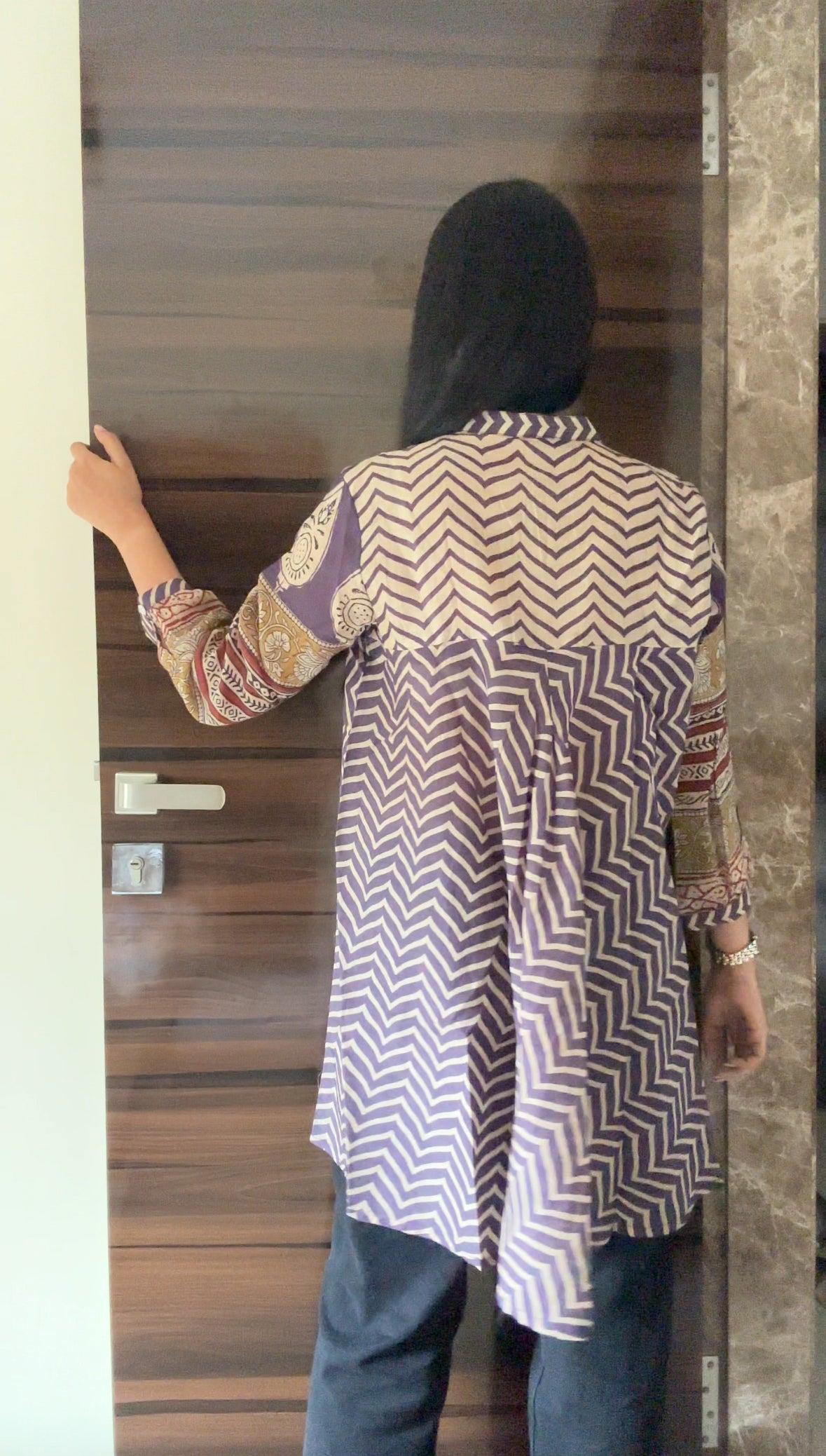 Purple Yellow Red Chevron Print Fusion A-Line Kurti