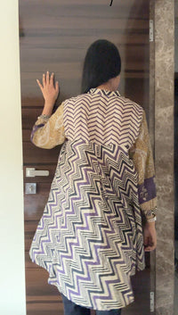 Purple Yellow Chevron Print Fusion A-Line Kurti