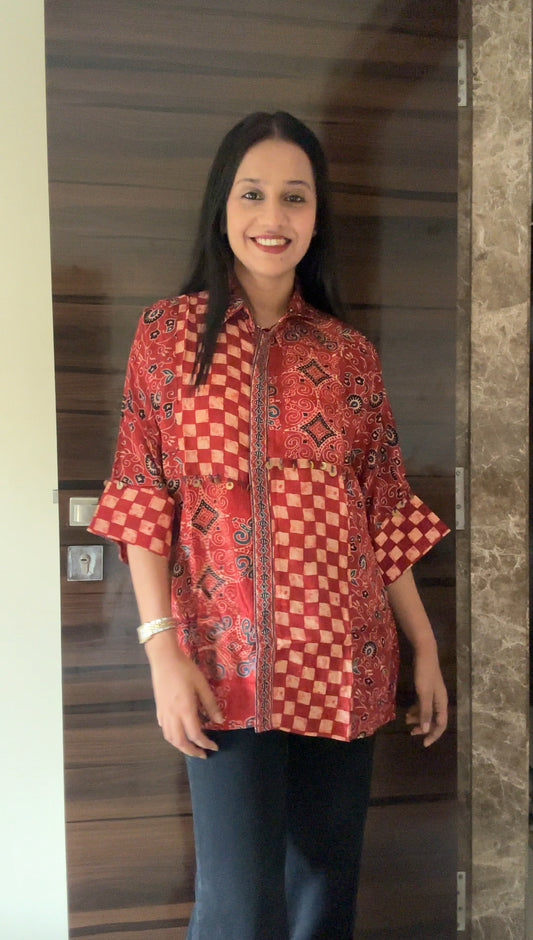 Red checkered Ajrakh Shirt