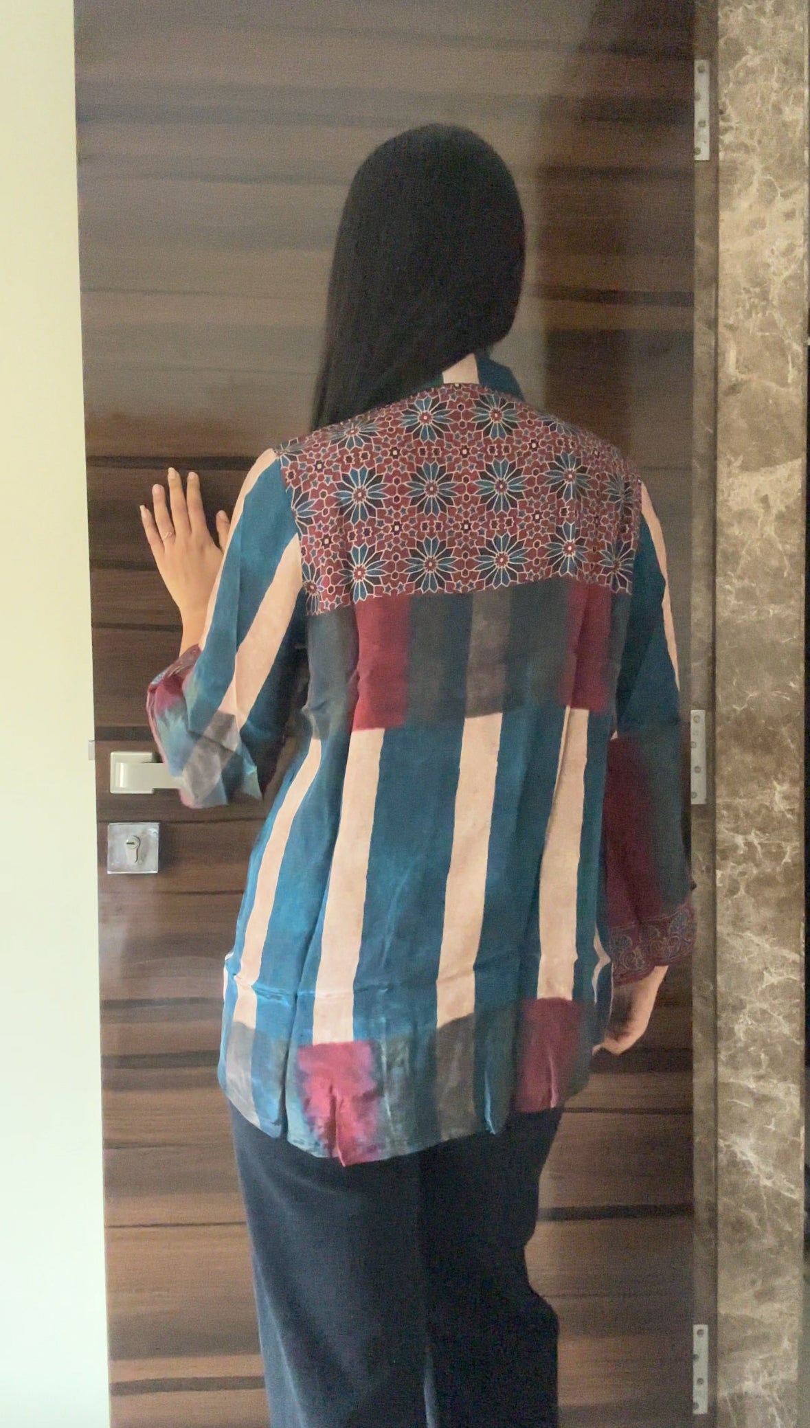 Blue and Beige Stripe Ajrakh printed Shirt