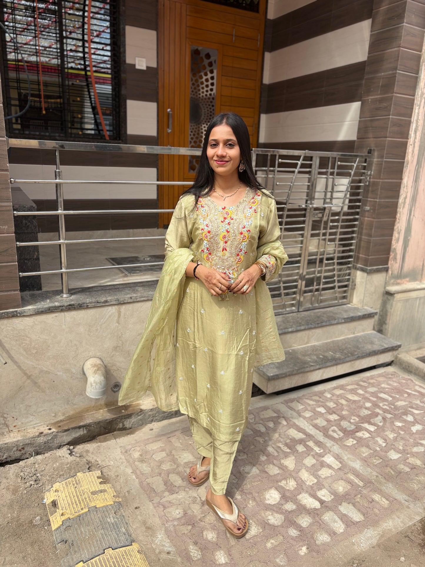 Pastel Green Salwar Suit set - Suit Set Kurti Pant Dupatta Set