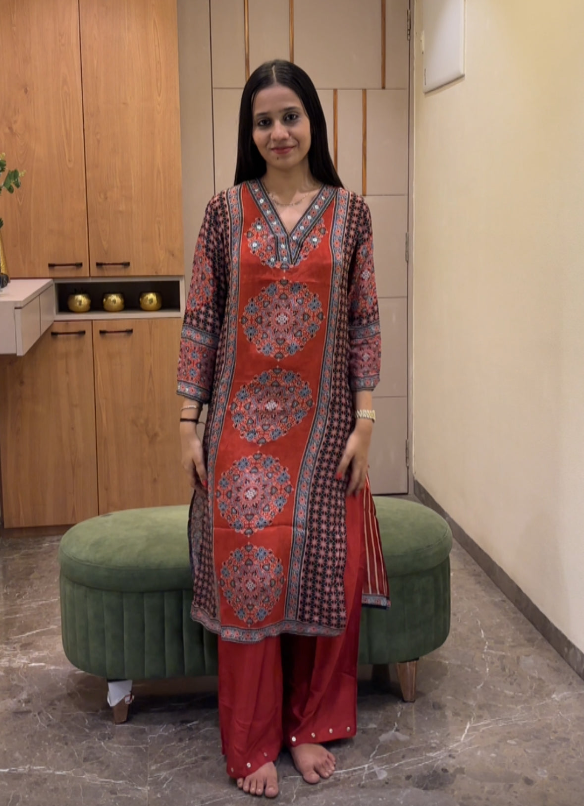 Red Ajrakh Print Kurta Pant set