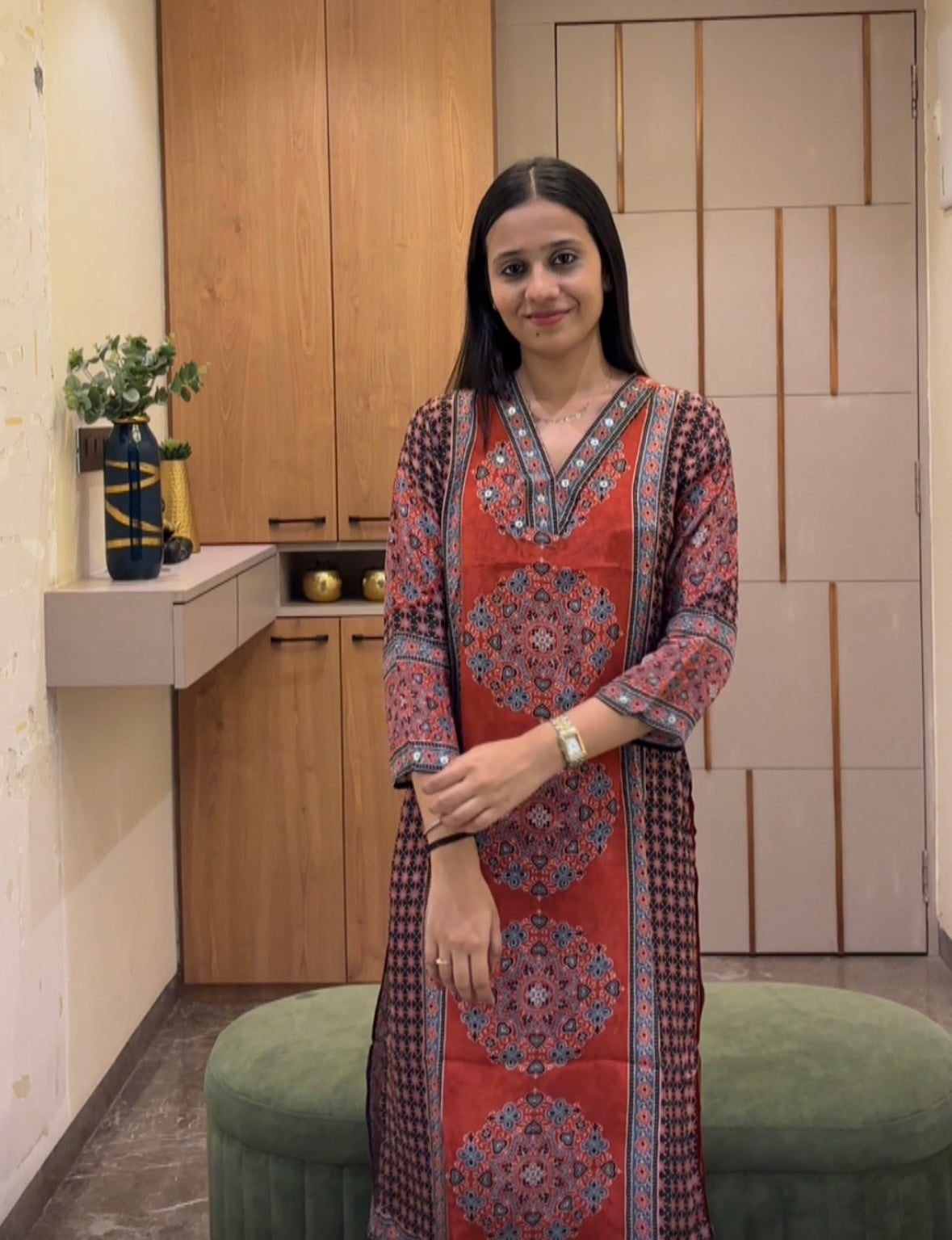 Red Ajrakh Print Kurta Pant set