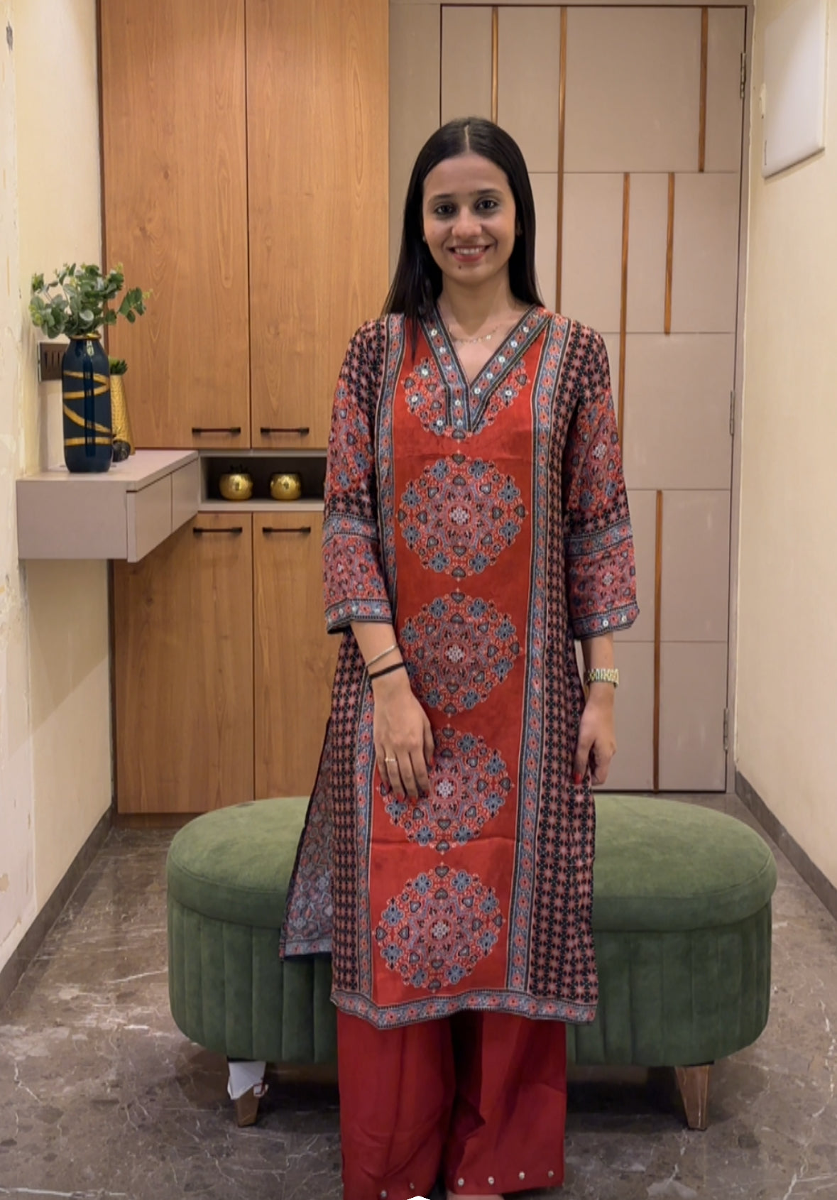 Red Ajrakh Print Kurta Pant set