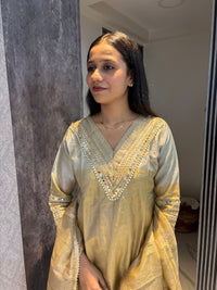 Golden Silver Tissue Fabric Kurta Pant Dupatta set