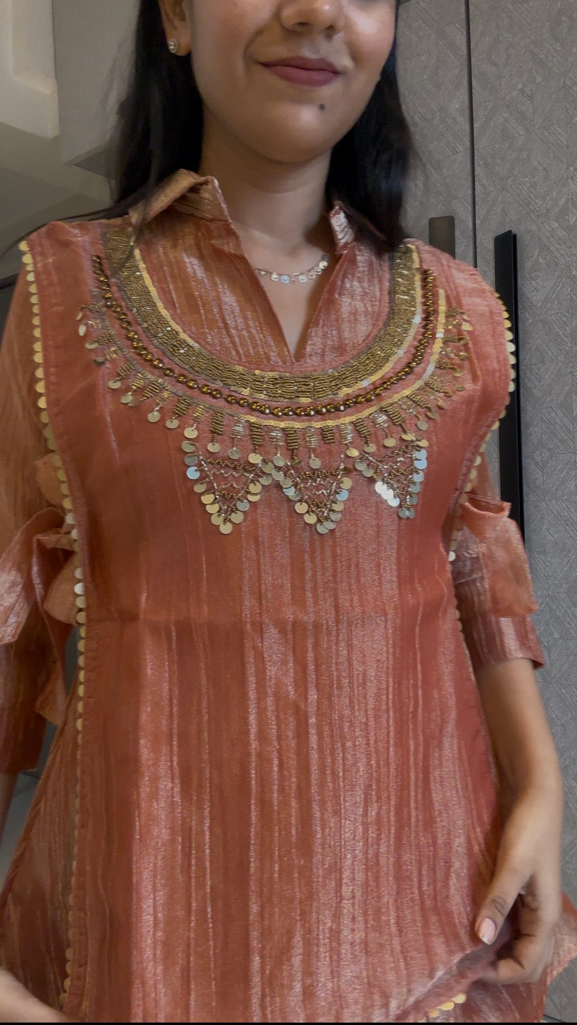 Crush Tissue Embroidered Indo-Western Co-ord Set