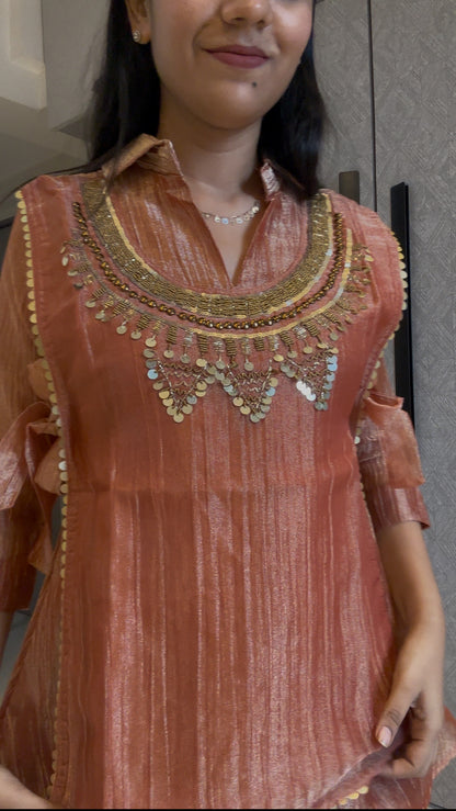 Crush Tissue Embroidered Indo-Western Co-ord Set