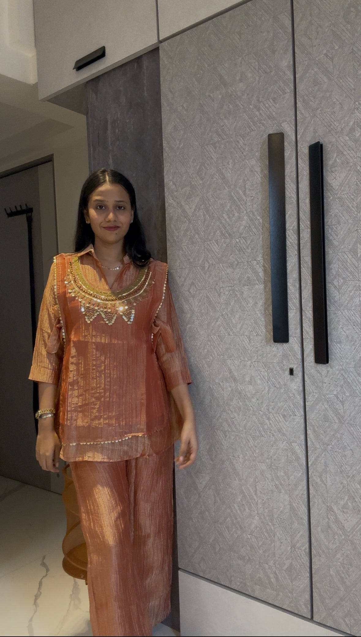 Crush Tissue Embroidered Indo-Western Co-ord Set