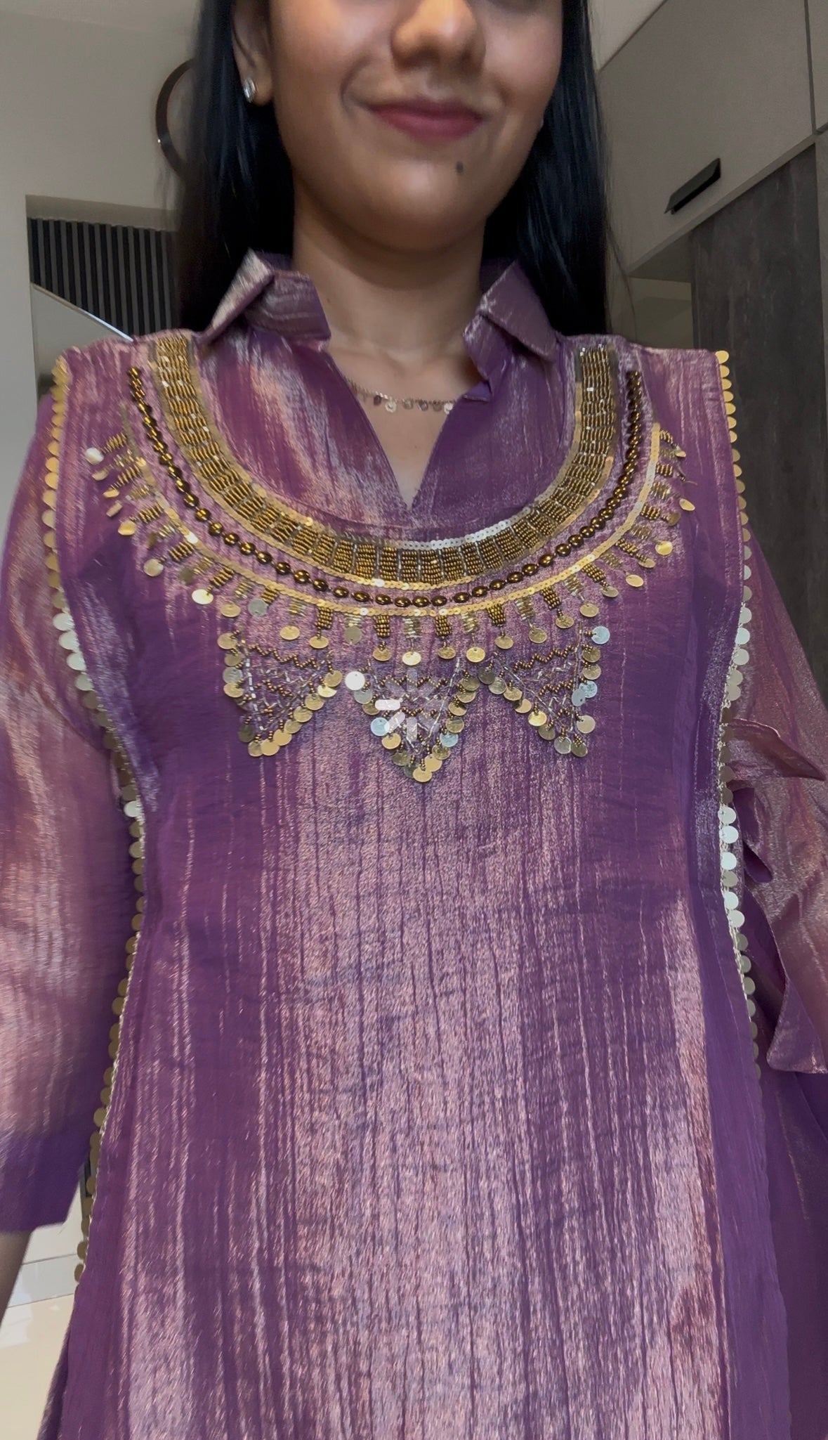 Crush Tissue Embroidered Indo-Western Co-ord Set