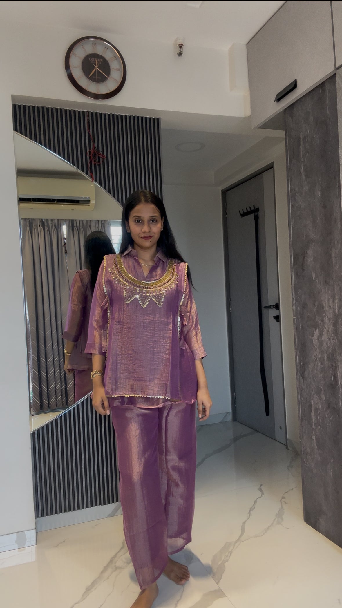 Crush Tissue Embroidered Indo-Western Co-ord Set
