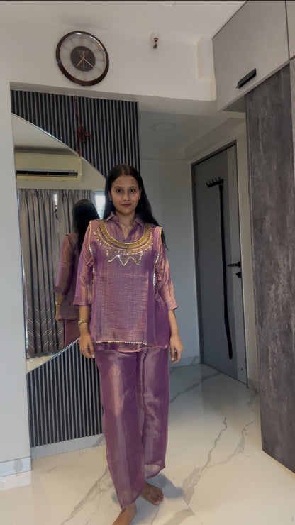 Crush Tissue Embroidered Indo-Western Co-ord Set