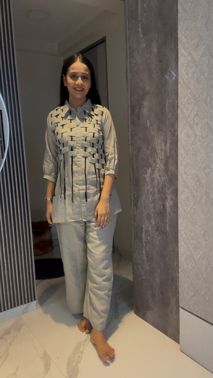 Grey mul chanderi lace and embellished indo-western Co-Ord