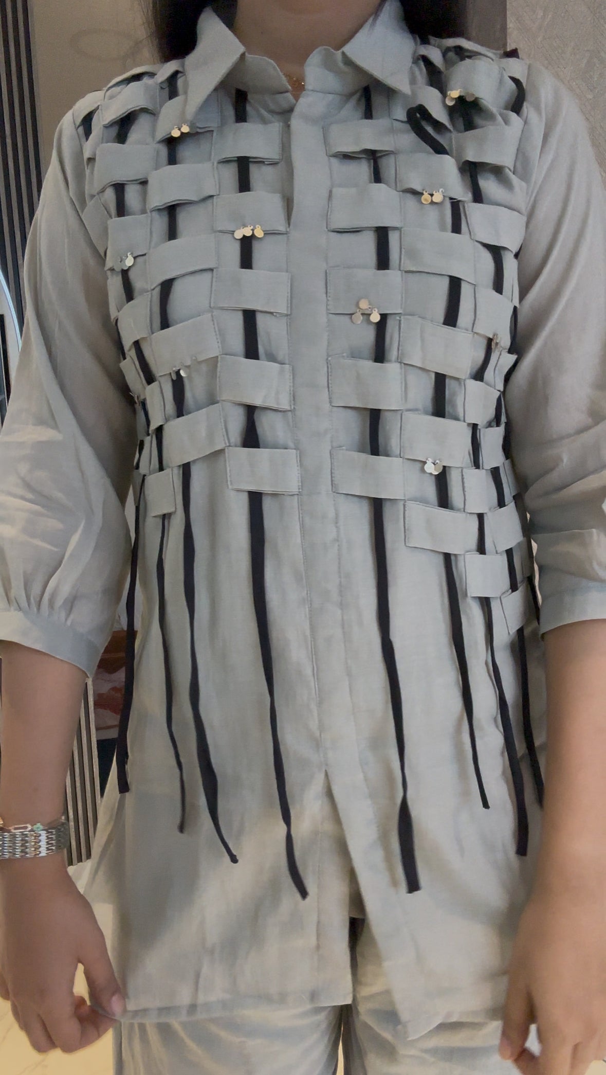 Grey mul chanderi lace and embellished indo-western Co-Ord