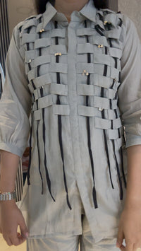 Grey mul chanderi lace and embellished indo-western Co-Ord