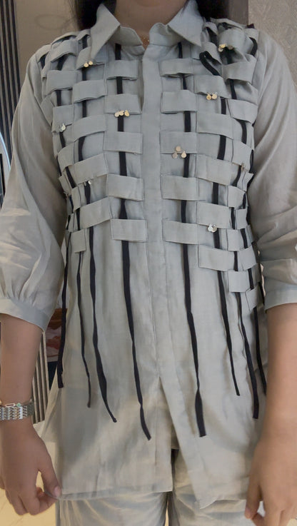 Grey mul chanderi lace and embellished indo-western Co-Ord