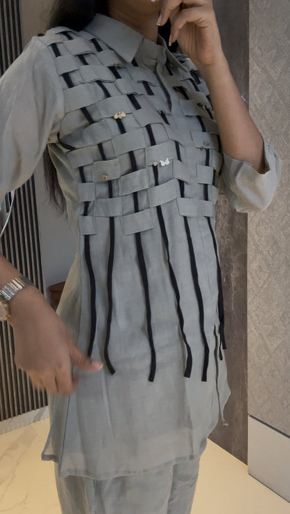 Grey mul chanderi lace and embellished indo-western Co-Ord