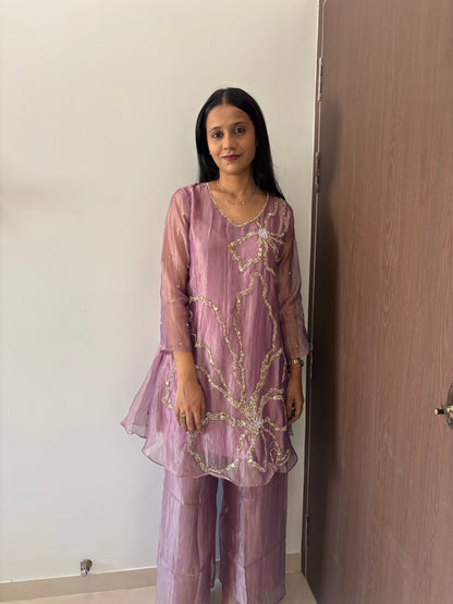 Sitara Kurta Pant Indo-Western set Tissue Fabric