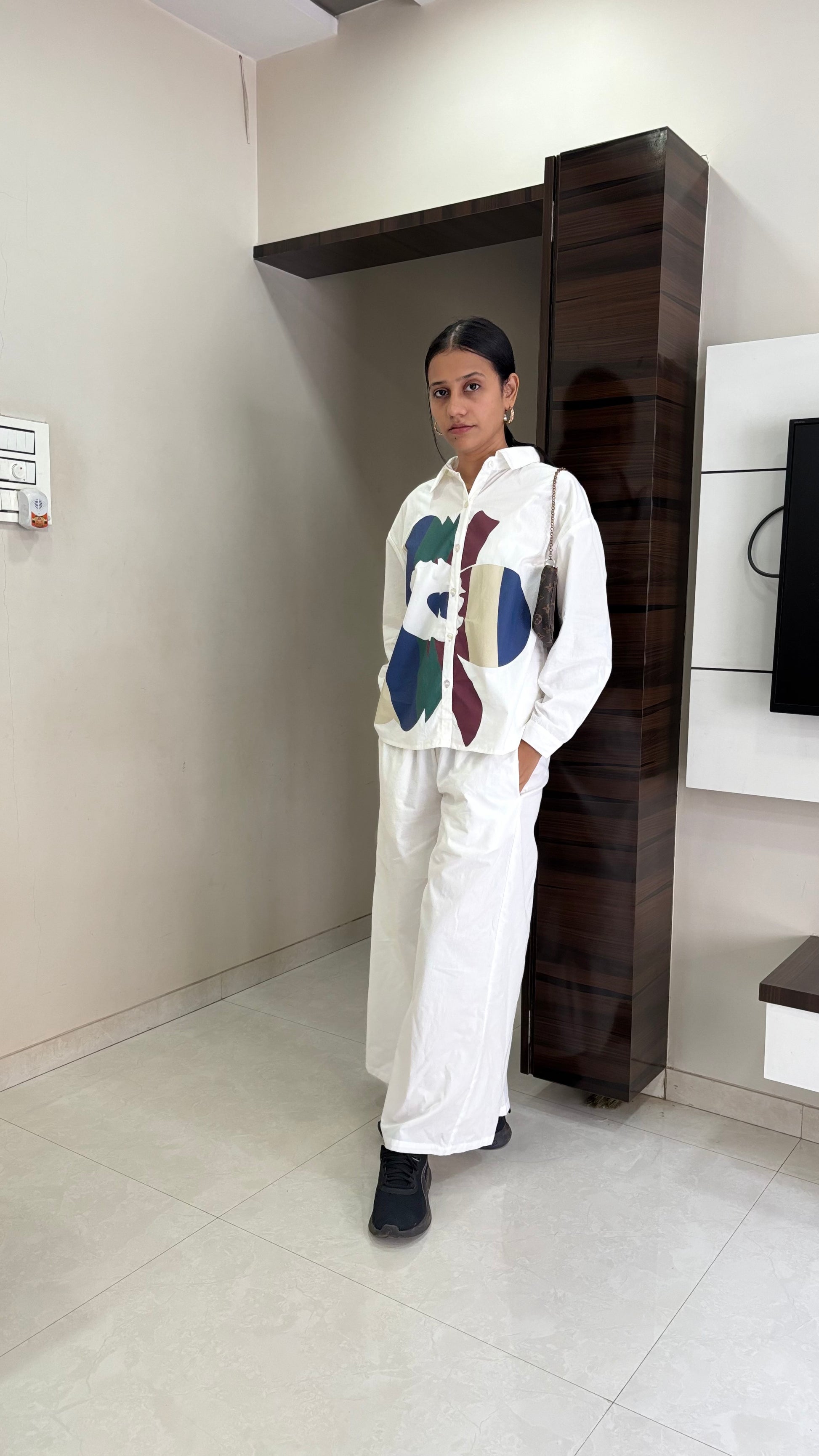 White floral printed Co-ord set for women