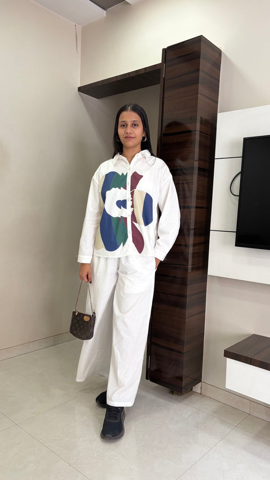 White floral printed Co-ord set for women