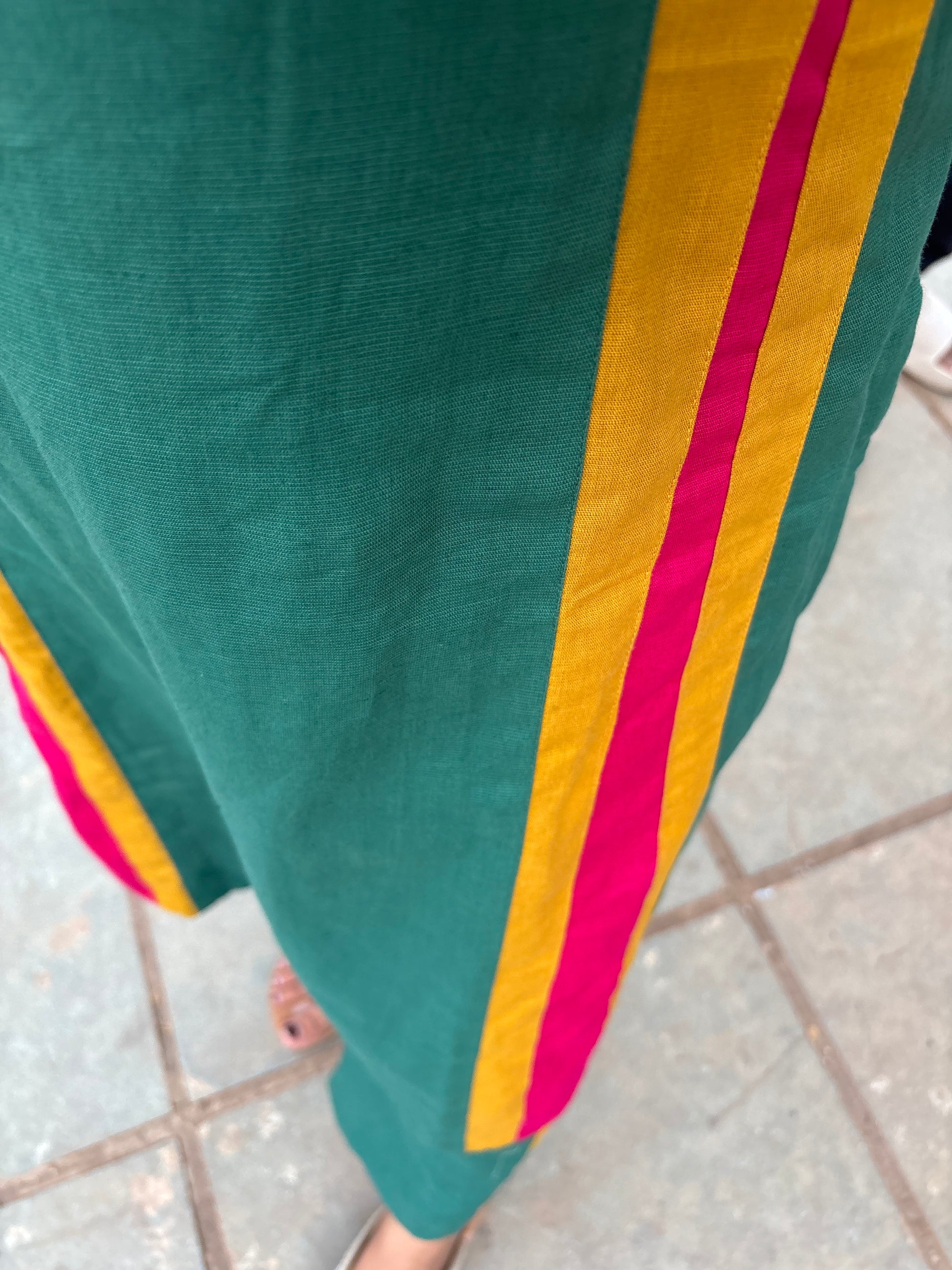 Cotton Linen Colourblock Kurti Pant set for women
