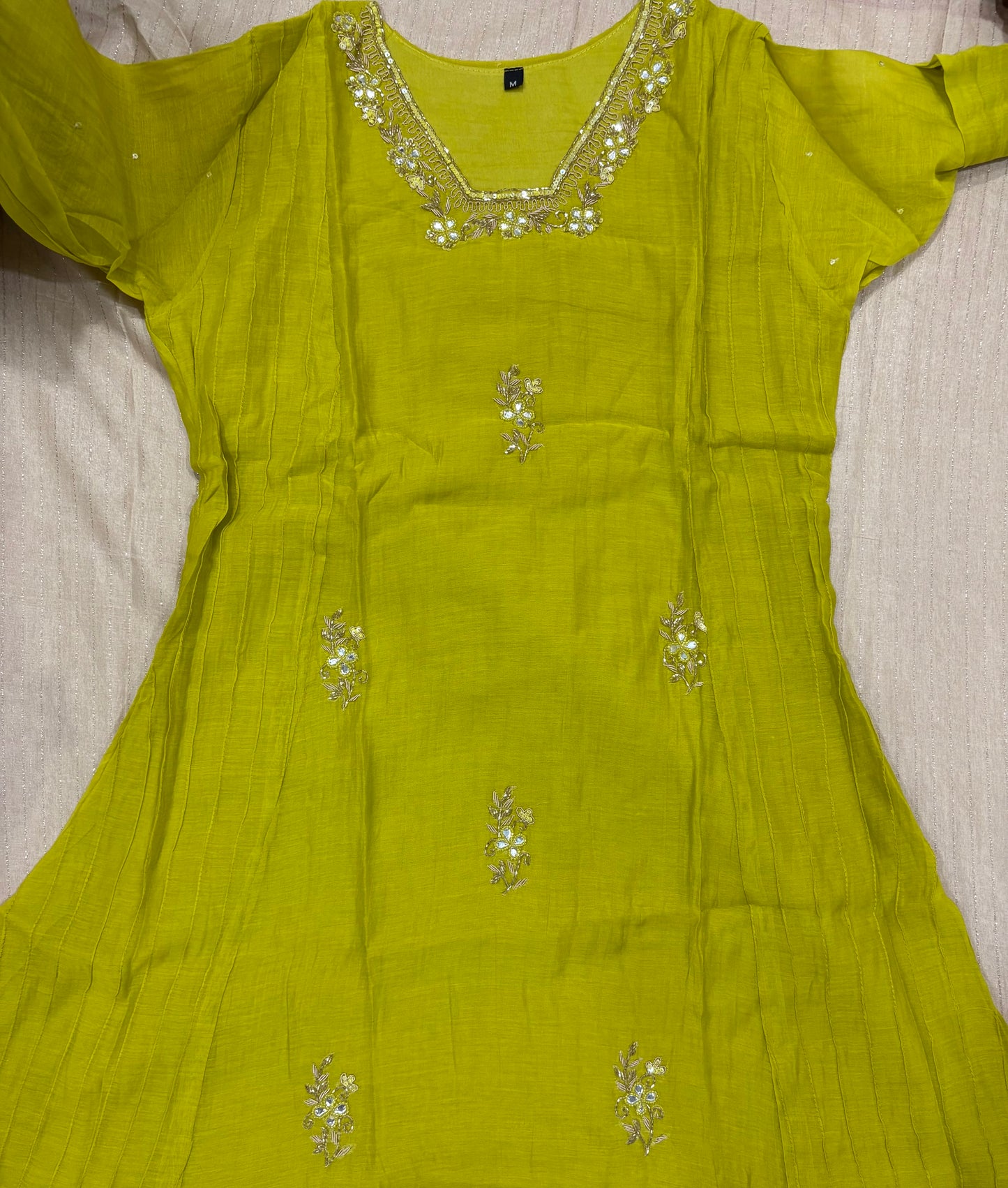 Indowestern Embroidered Mul Chanderi Kurta Set