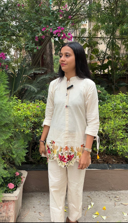 Floral Embroidered Beige Co-ord set