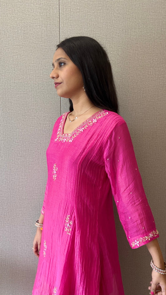 Indowestern Embroidered Mul Chanderi Kurta Set