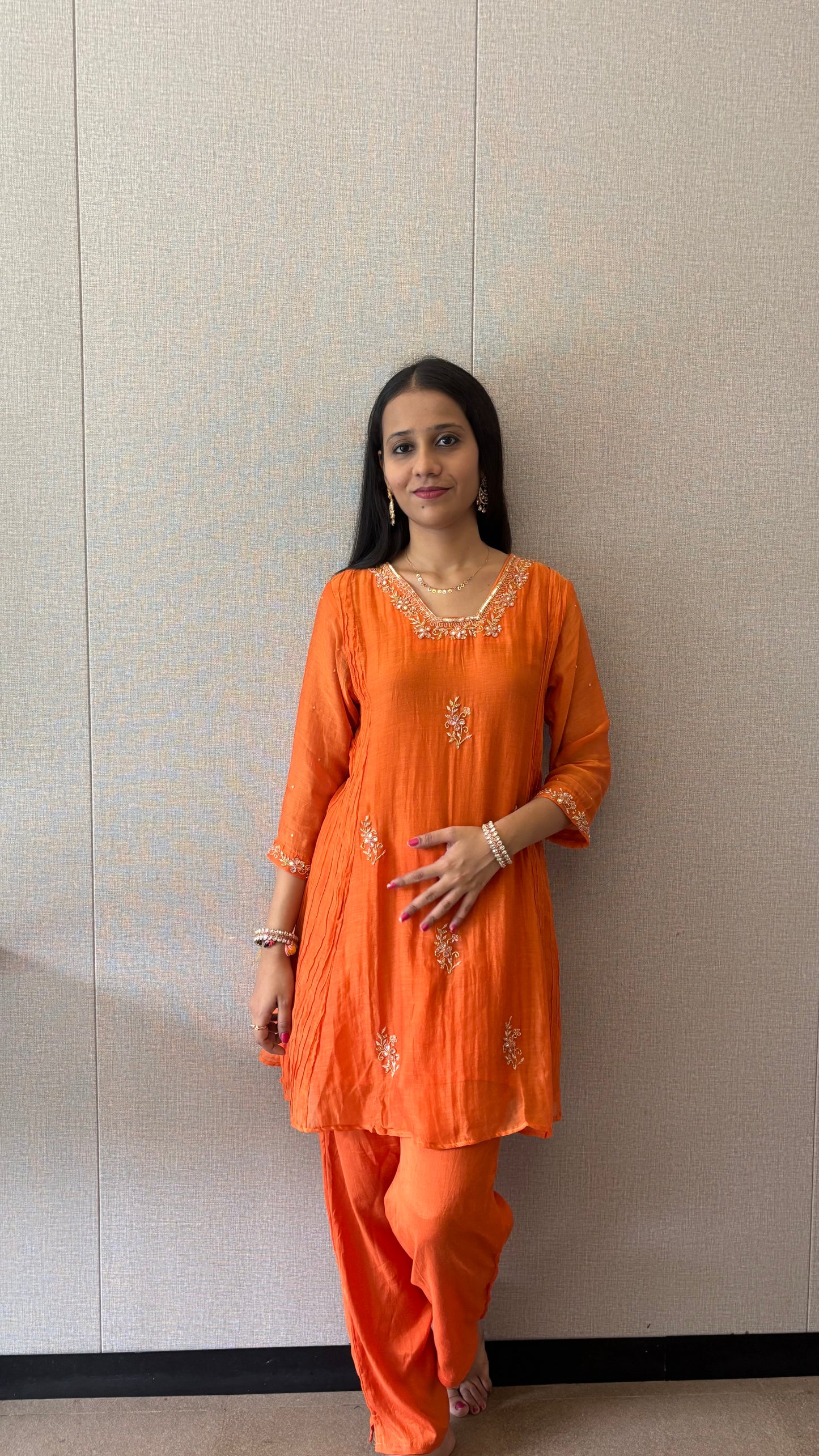 Indowestern Embroidered Mul Chanderi Kurta Set
