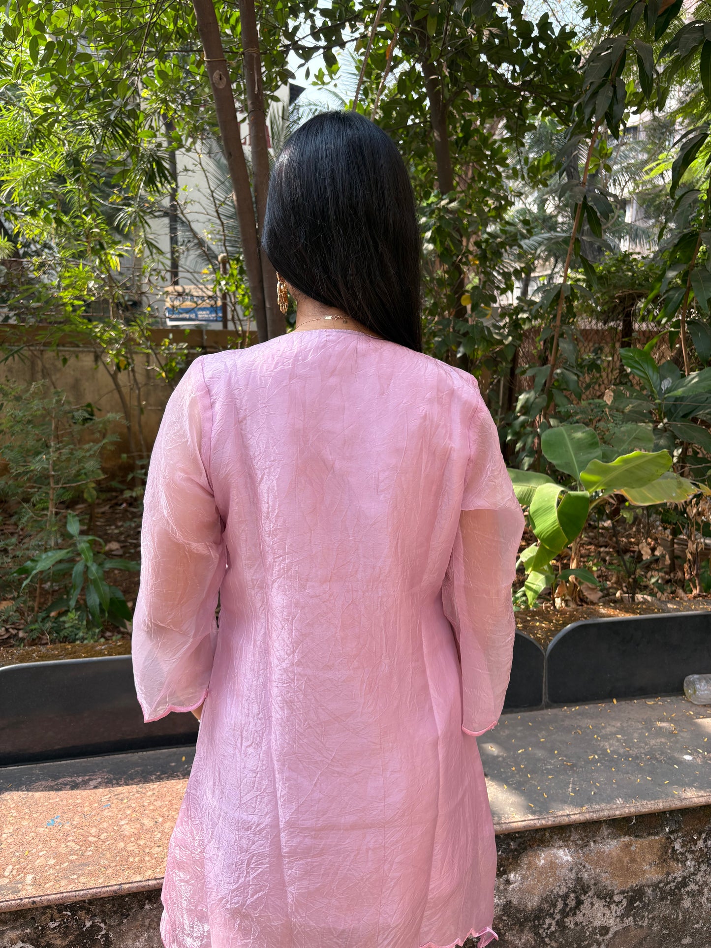 Crush Tissue Mirror Work Indo-western Kurta Set