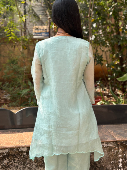 Crush Tissue Mirror Work Indo-western Kurta Set