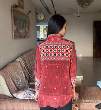 Red Ajrakh Printed Indo-Western Crepe Shirt Top