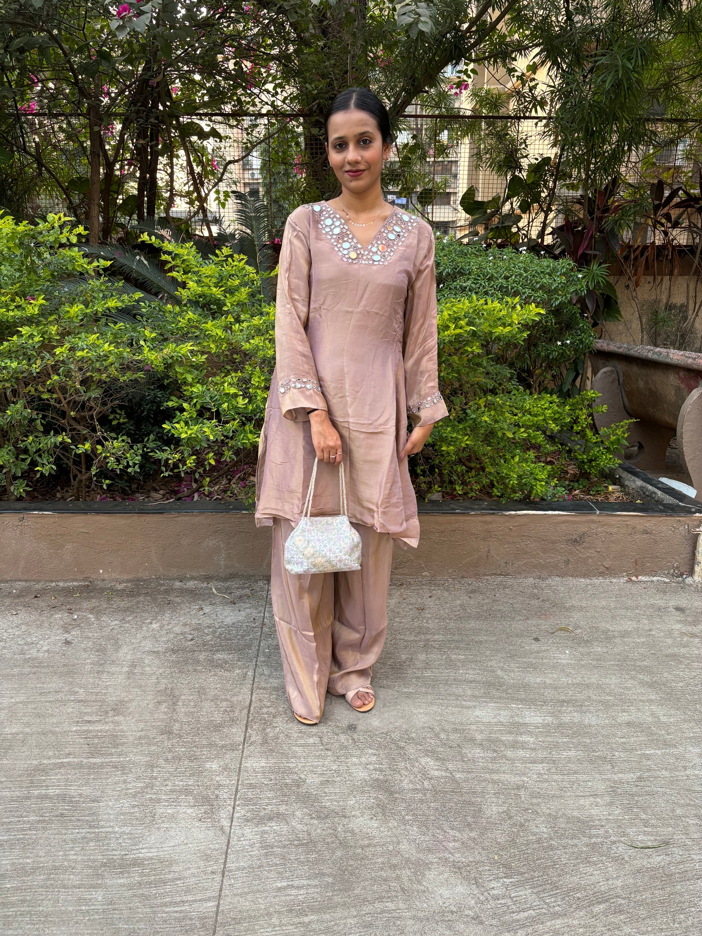 Tissue Mirror Work Indo-western kurta pant set