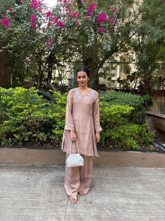 Tissue Mirror Work Indo-western kurta pant set