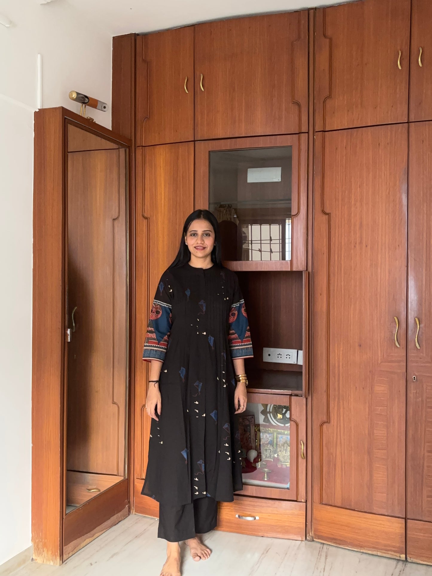 Black Kite Motif Printed Kurta Pant Set