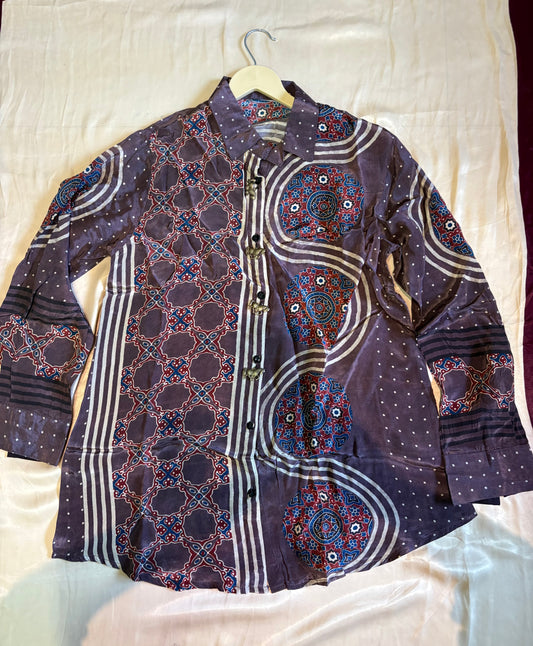 Ajrakh Shirt with statement horse buttons
