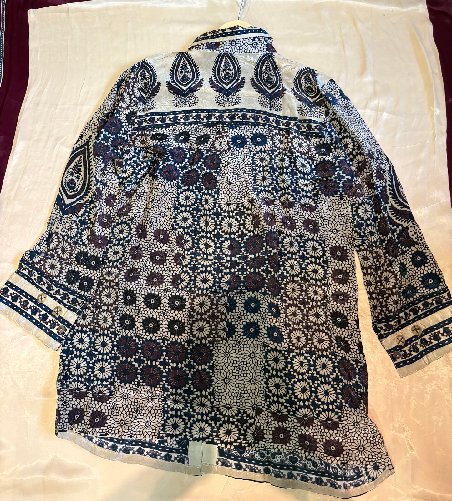 Beige Ajrakh Printed Indo-Western Crepe Shirt Top