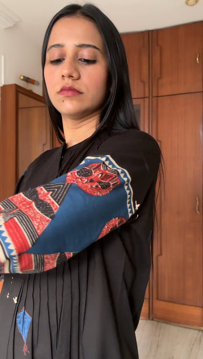 Black Kite Motif Printed Kurta Pant Set