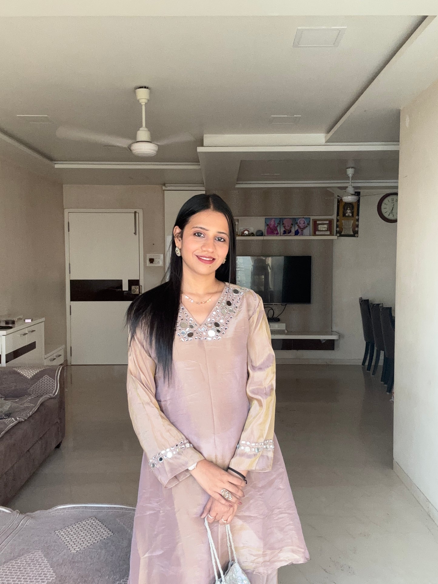 Tissue Mirror Work Indo-western kurta pant set