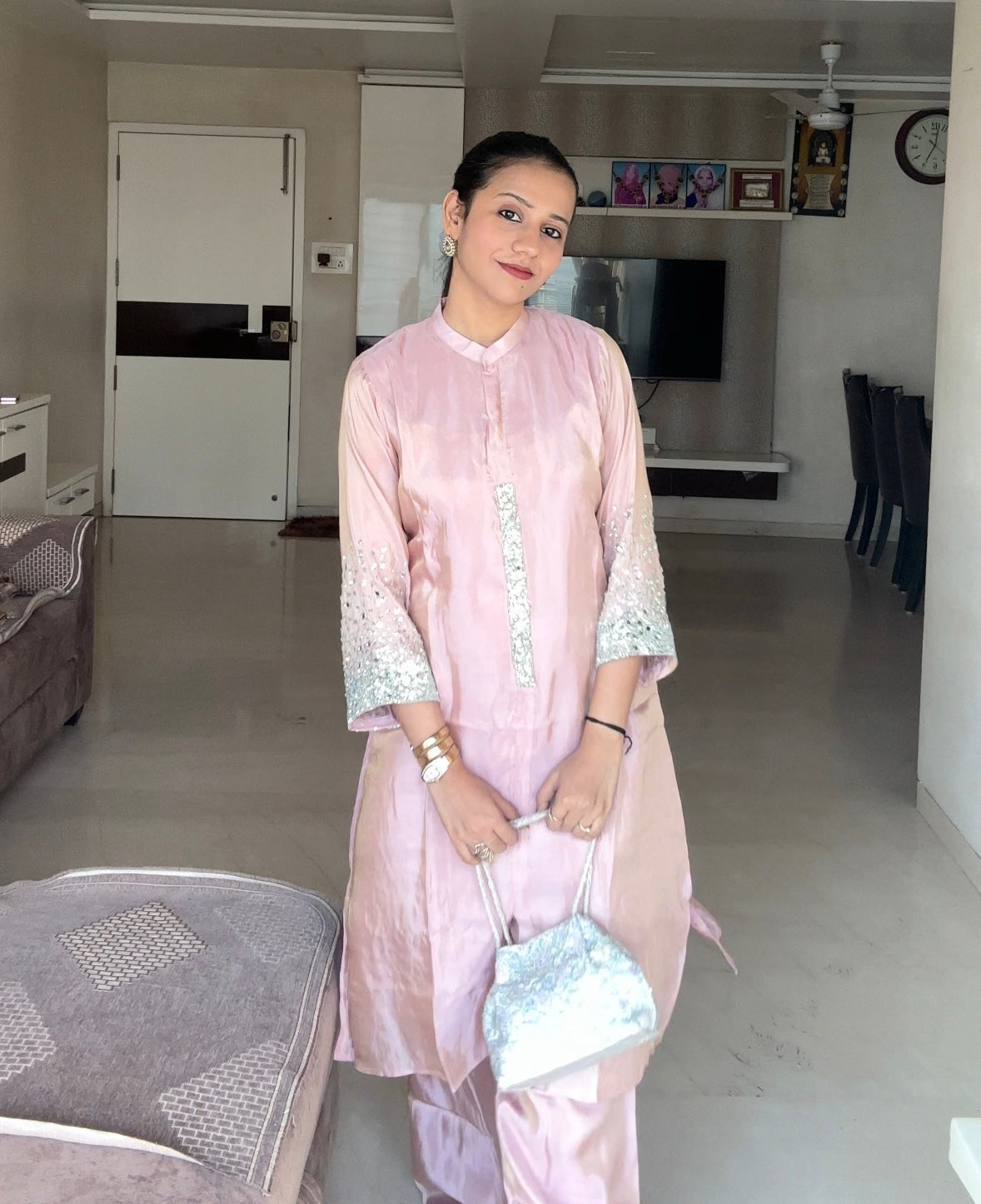 Tissue Glitter work Indo-Western Kurta set