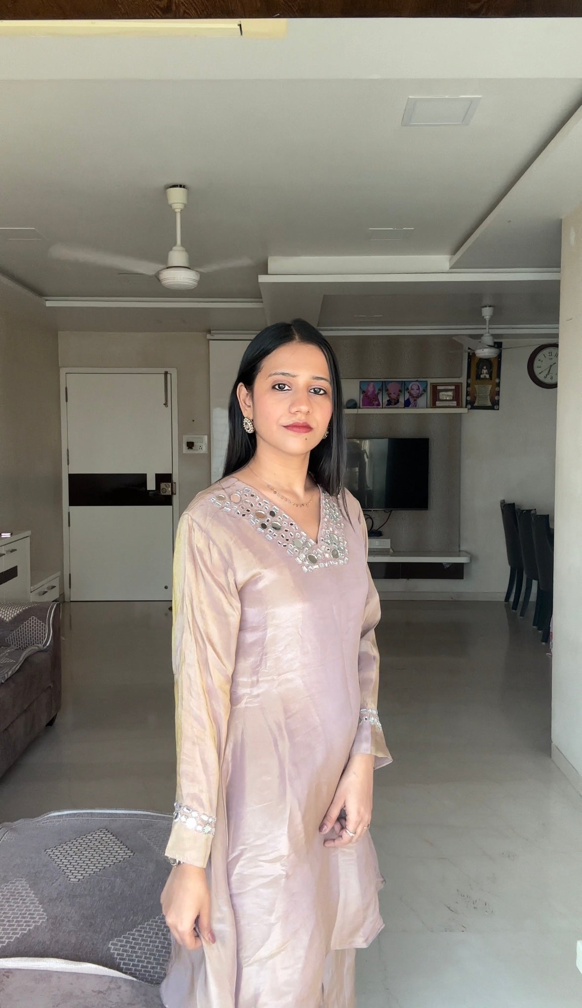 Tissue Mirror Work Indo-western kurta pant set