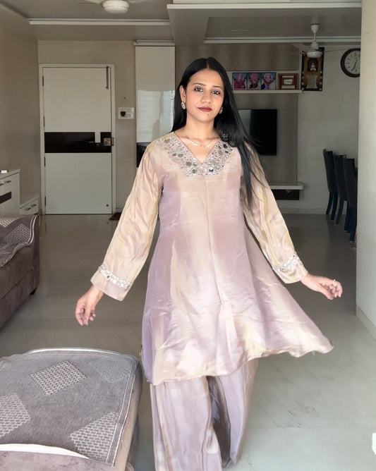 Tissue Mirror Work Indo-western kurta pant set