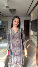 Deep Brown Ajrakh Print Kurta Pant set
