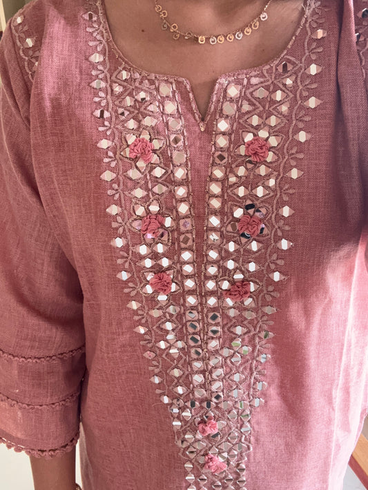 Peach Mirror Work Indo western kurta set