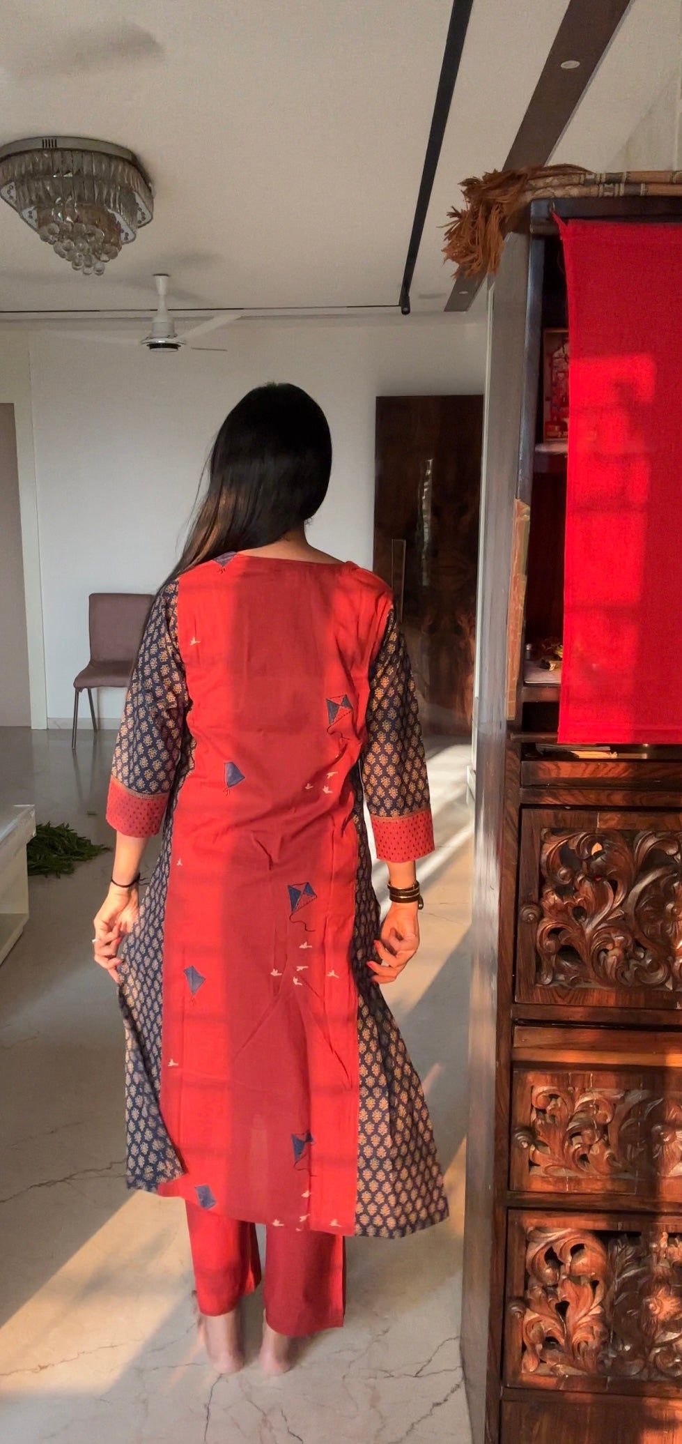 Rust Kite Motif Printed Cotton Kurta Pant Set - Kurti Pant Set