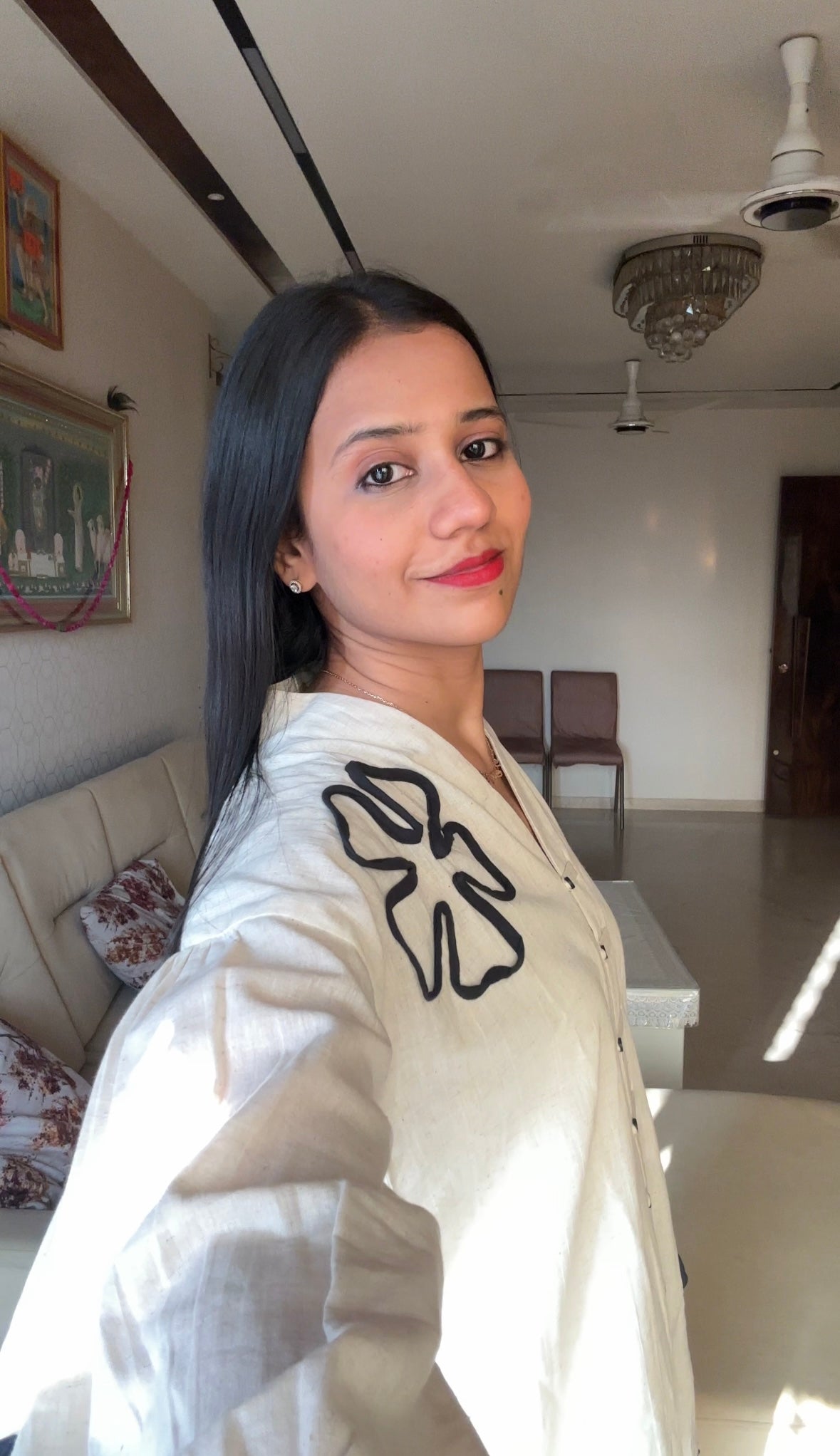 White Applique Work Cotton Flex Co-Ord Set - Coord Set for Women